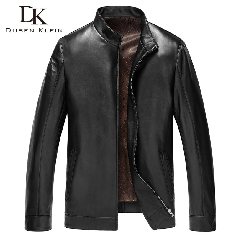 dk新品皮衣男装真皮夹克男式立领头层绵羊皮商务休闲中年单皮外套