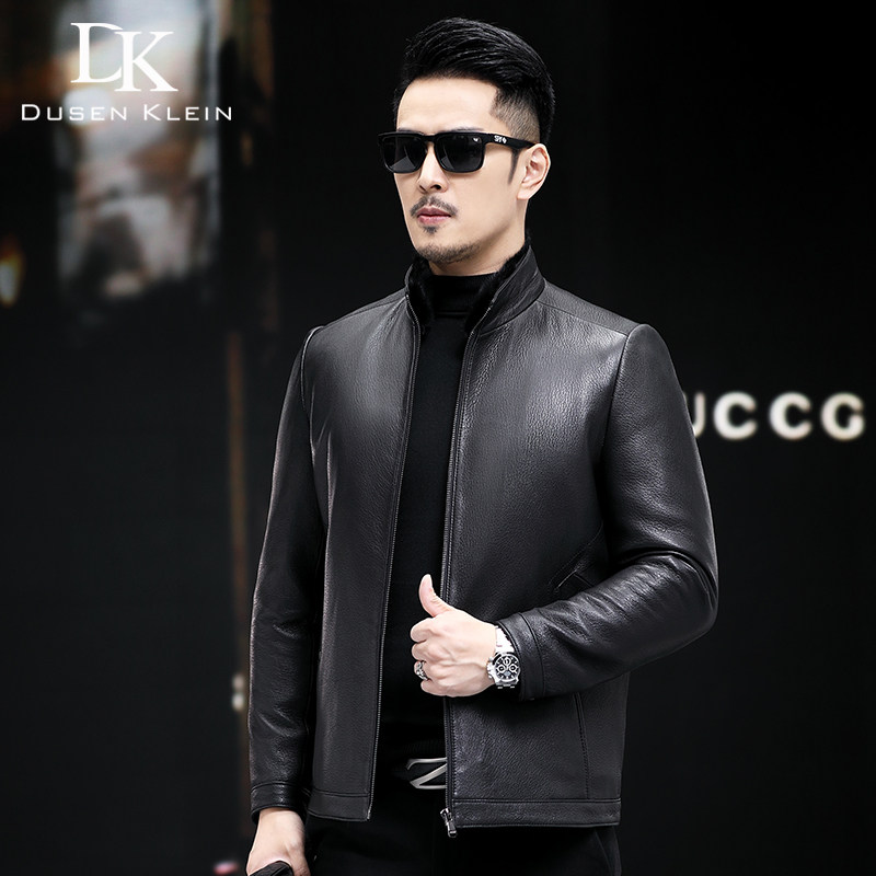 水貂内胆立领商务休闲真皮皮衣