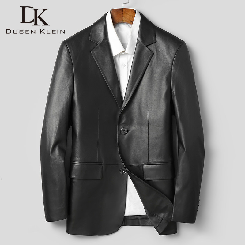 商务休闲西装领两粒扣真皮皮衣
