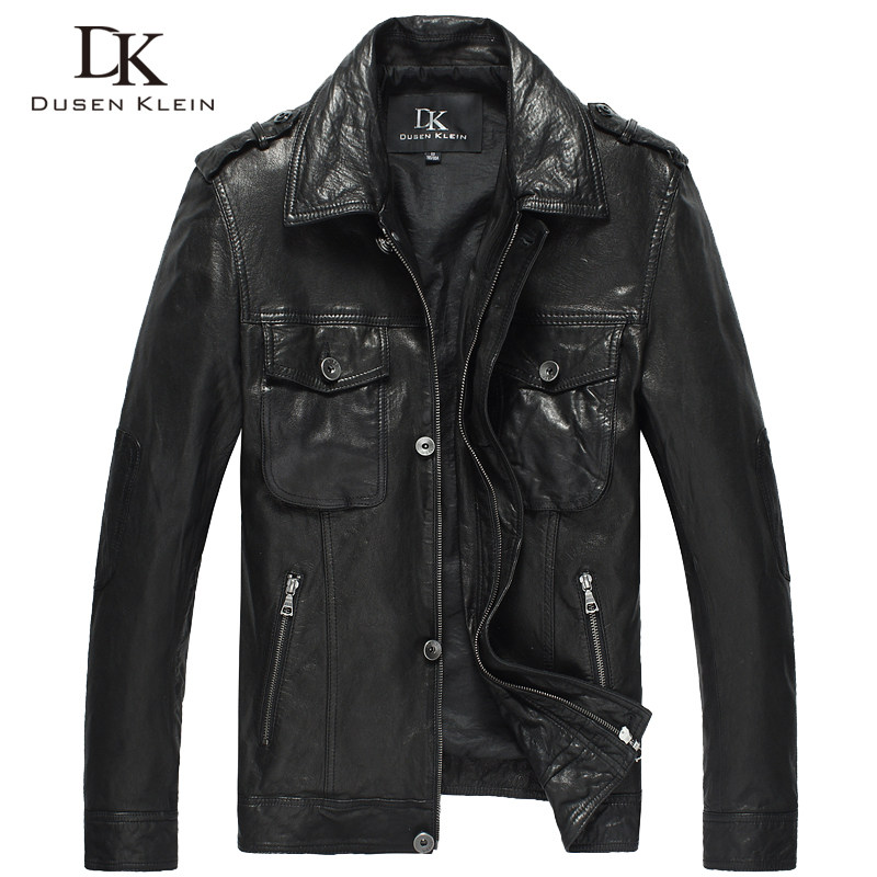 皮衣男士时尚哈雷机车真皮夹克海宁植鞣绵羊皮衣欧美风翻领外套