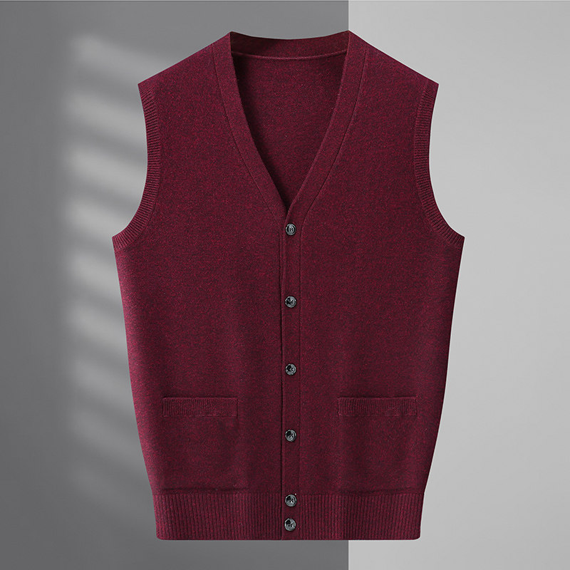 纯羊毛针织背心中老年男士毛衣坎肩加肥加大码胖子秋毛线马甲开衫