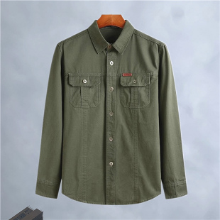 男长袖 胖子肥佬宽松男装 春季 褂加肥加大码 休闲衬衣军 纯棉工装 衬衫