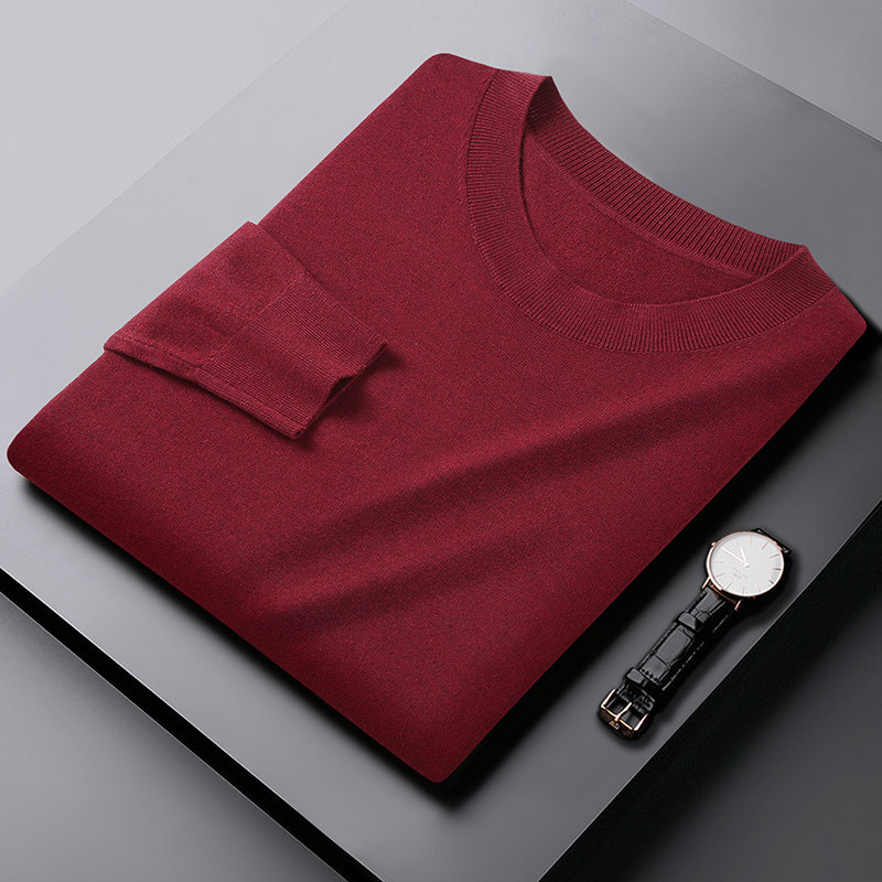 加肥大码男士羊毛针织衫春秋套头毛衣薄款胖子肥佬秋冬红色打底衫