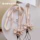 原创温柔咖米色蝴蝶结手机挂绳少女心挂脖绳棉带钥匙防丢绳包挂件