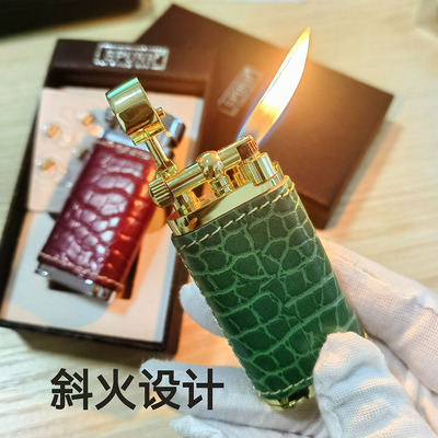 2025新款司派克SPUNK创意金属斜火打火机带烟斗压棒复古砂轮皮纹