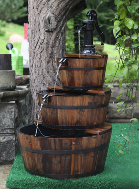 木摆件田园地面流水风水