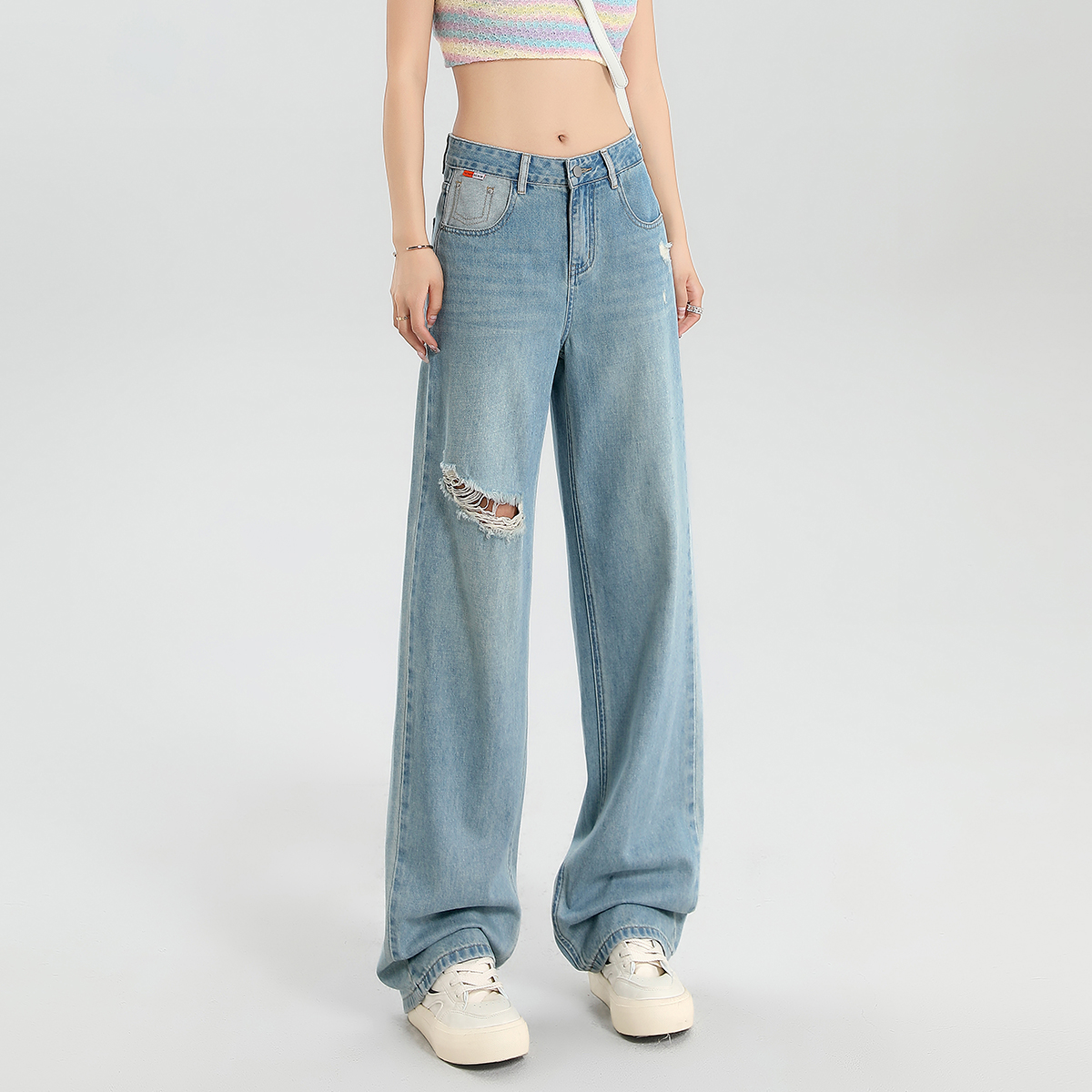 oneMore秋季破洞牛仔裤