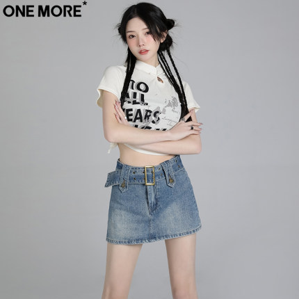One More美式纯欲风复古牛仔短裙女夏季包臀防走光高腰短款半身裙