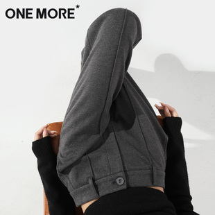 灰色毛呢阔腿裤 one 秋冬小个子高腰休闲裤 女2025新款 more直筒裤