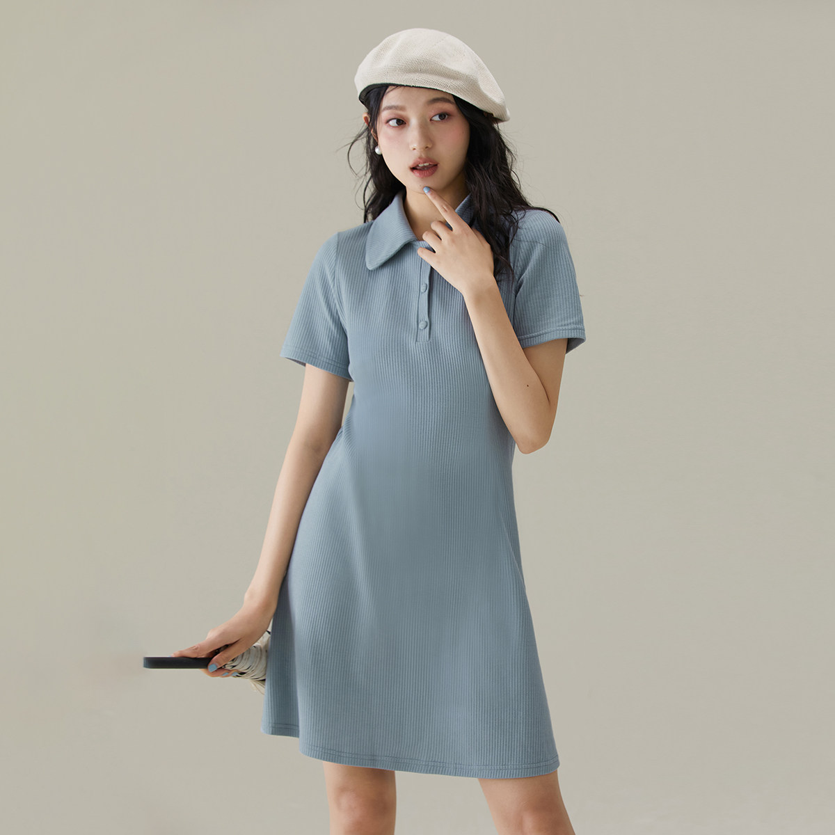 2026夏季小个子短袖t恤裙女设计感翻领连衣裙气质高级感短裙