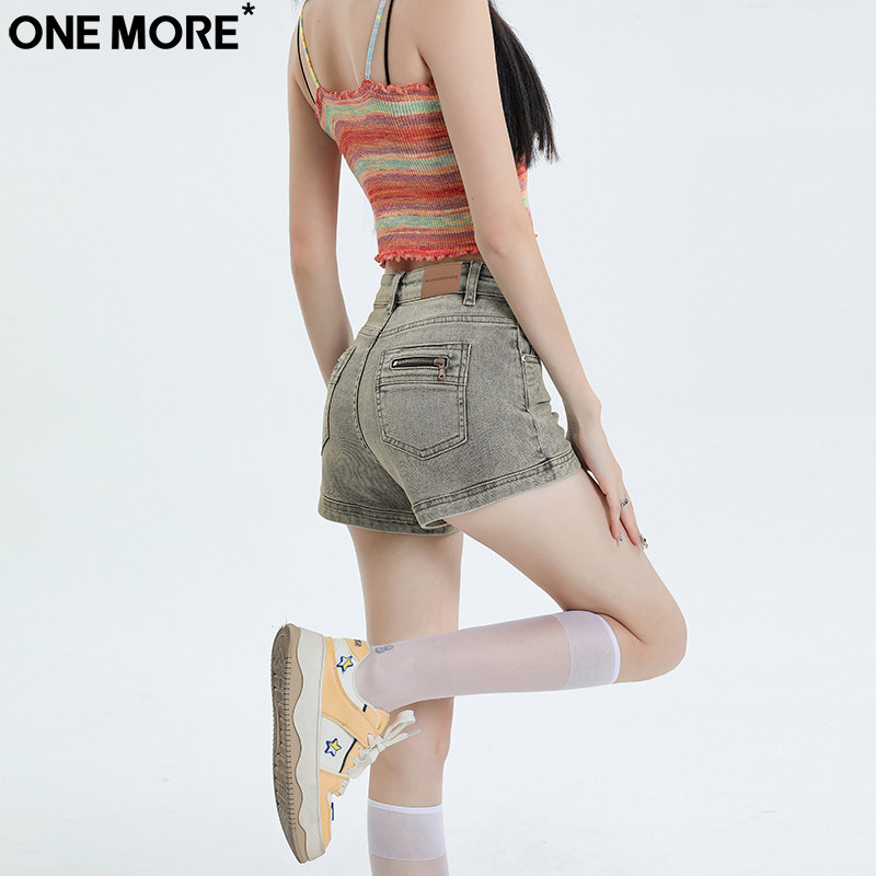 One More美式复古弹力牛仔短裤女夏季新款辣妹外穿高腰显瘦热