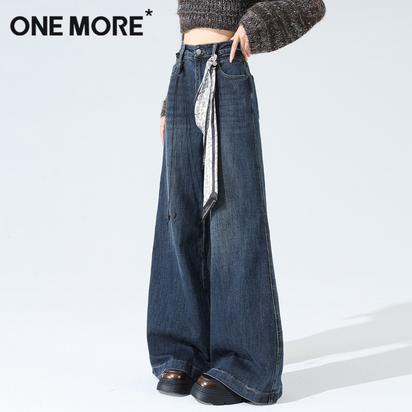 onemore丝带筒喇牛仔裤