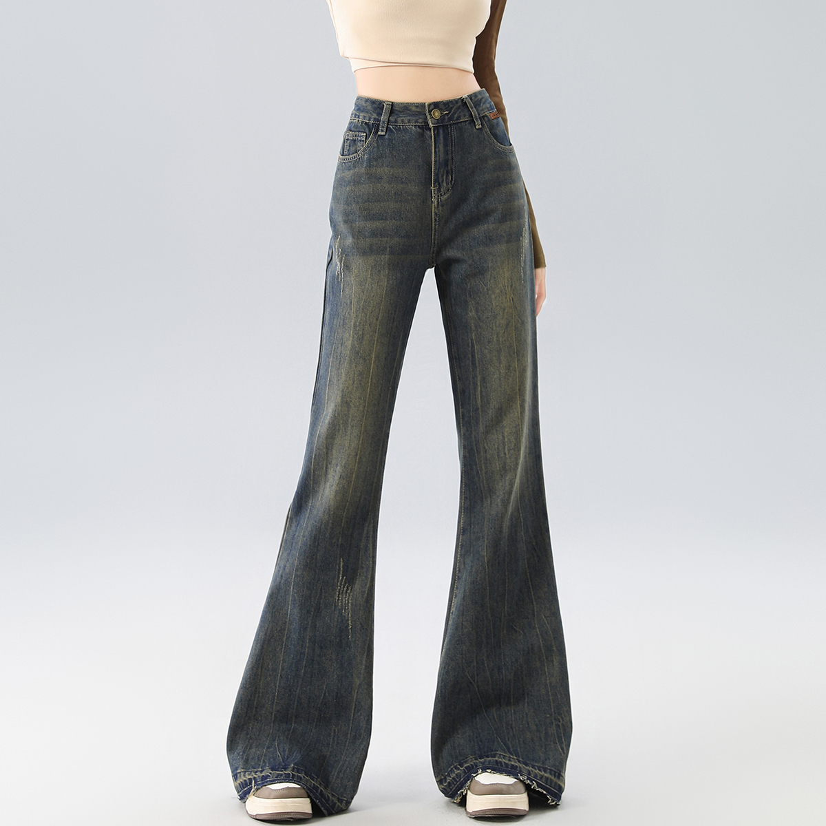 复古高腰喇叭裤onemore