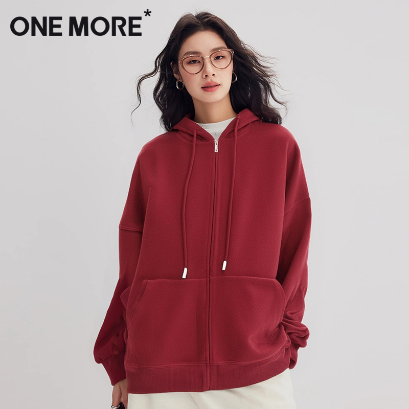 onemore红色本命年开衫卫衣外套