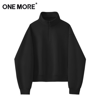 one more女士卫衣外套2025新款春秋黑色套头衫短款立领长袖上衣X