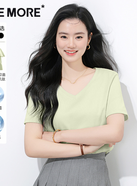 one more文墨v领t恤女夏2025新款抗菌短袖夏季轻薄透气凉感穿搭X