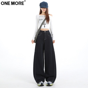 阔腿宽松哈伦老爹镰刀裤 女秋冬季 子 More慵懒风深色弯刀牛仔裤 One