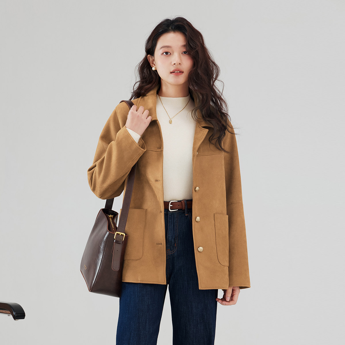 one more美拉德宽松高级感外套女秋季女装小个子复古翻领西服