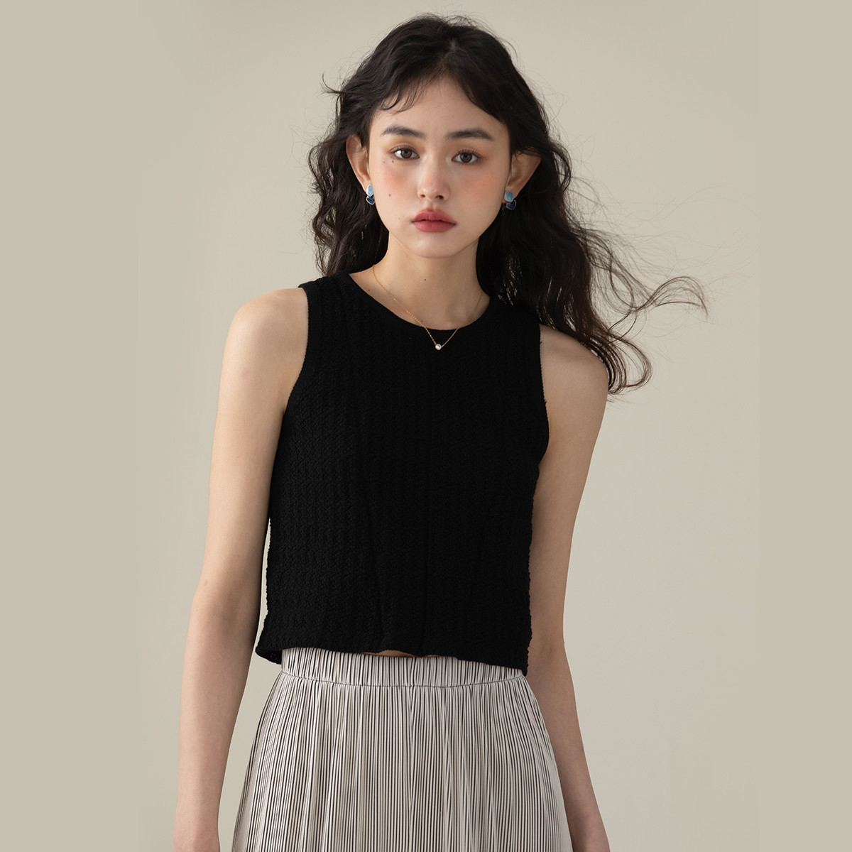 夏季短款无袖针织背心女