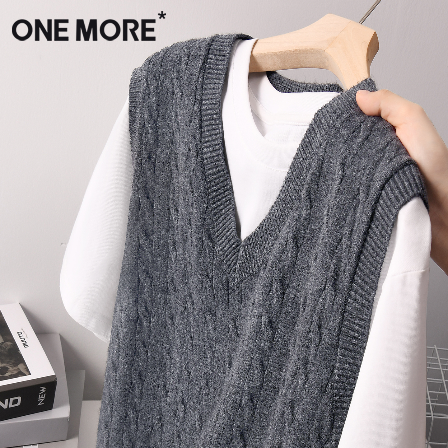 onemore绞花针织马甲背心