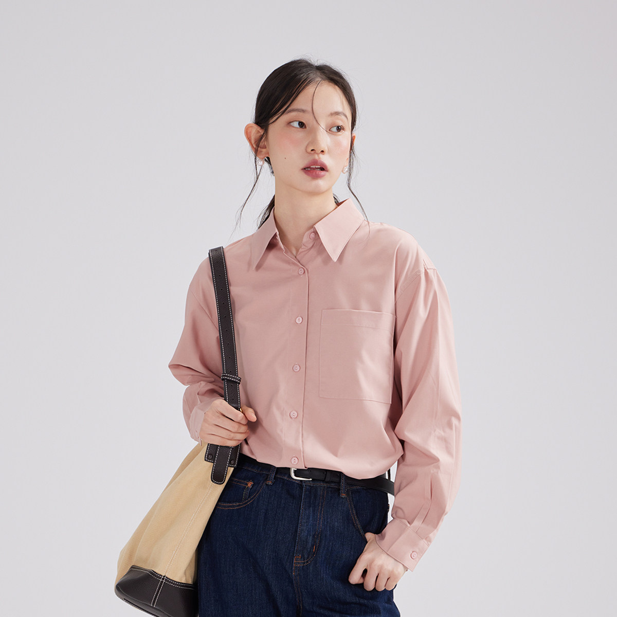 多巴胺长袖衬衫女打底衫高级感工装衬衣2025秋冬内搭叠穿上衣