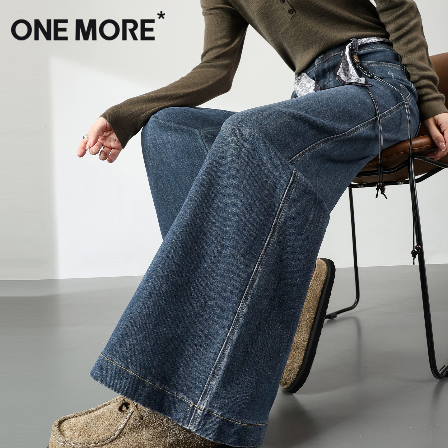 onemore丝带筒喇牛仔裤