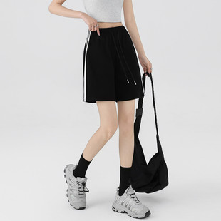 外穿百搭宽松高腰阔腿休闲直筒五分裤 女2025薄款 more运动短裤 one