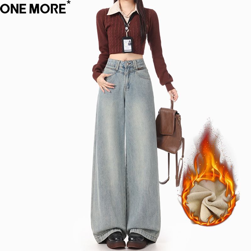 美式高街外穿加绒牛仔裤女