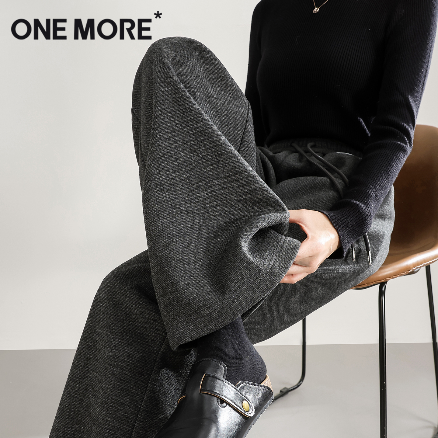 onemore加绒羊毛醋酸阔腿裤