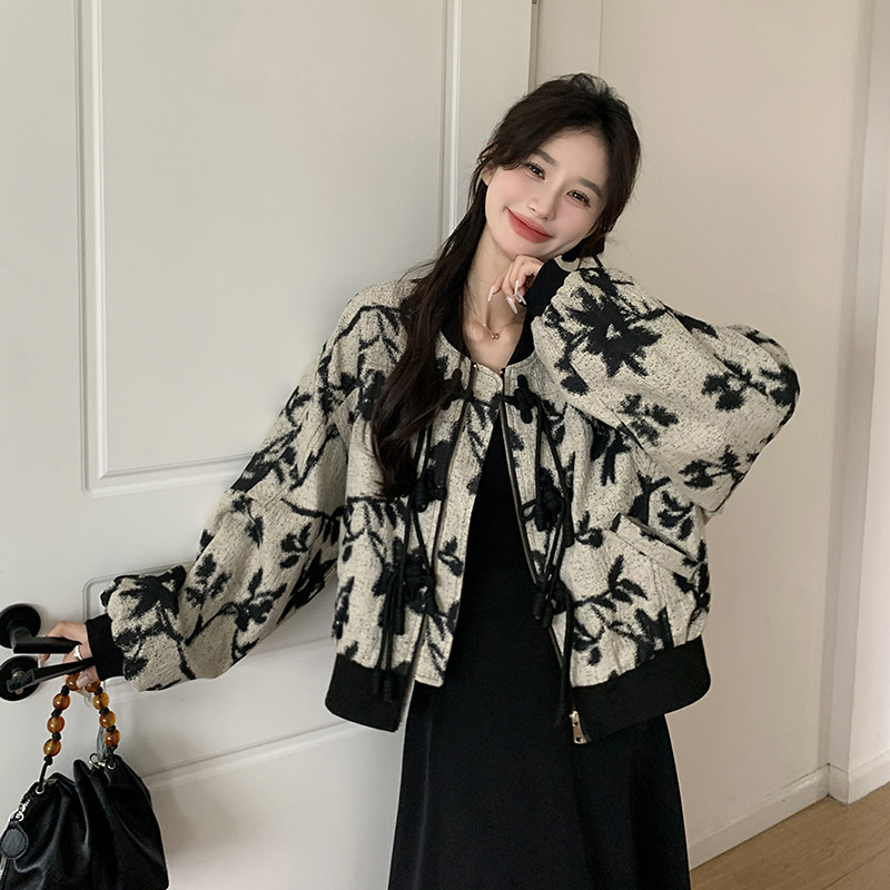 one more2026年春季新中式水墨印花短外套女款国风小个子