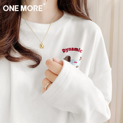 one more长袖t恤女秋季2025新款女士纯棉内搭宽松上衣白色打底衫Y