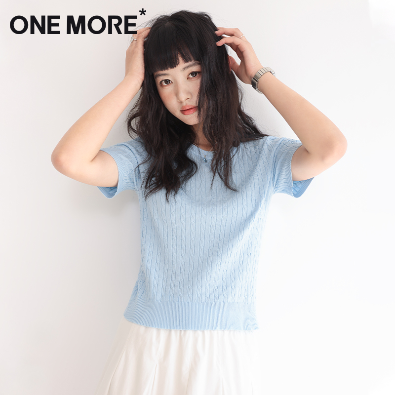 onemore绞花圆领短袖针织衫