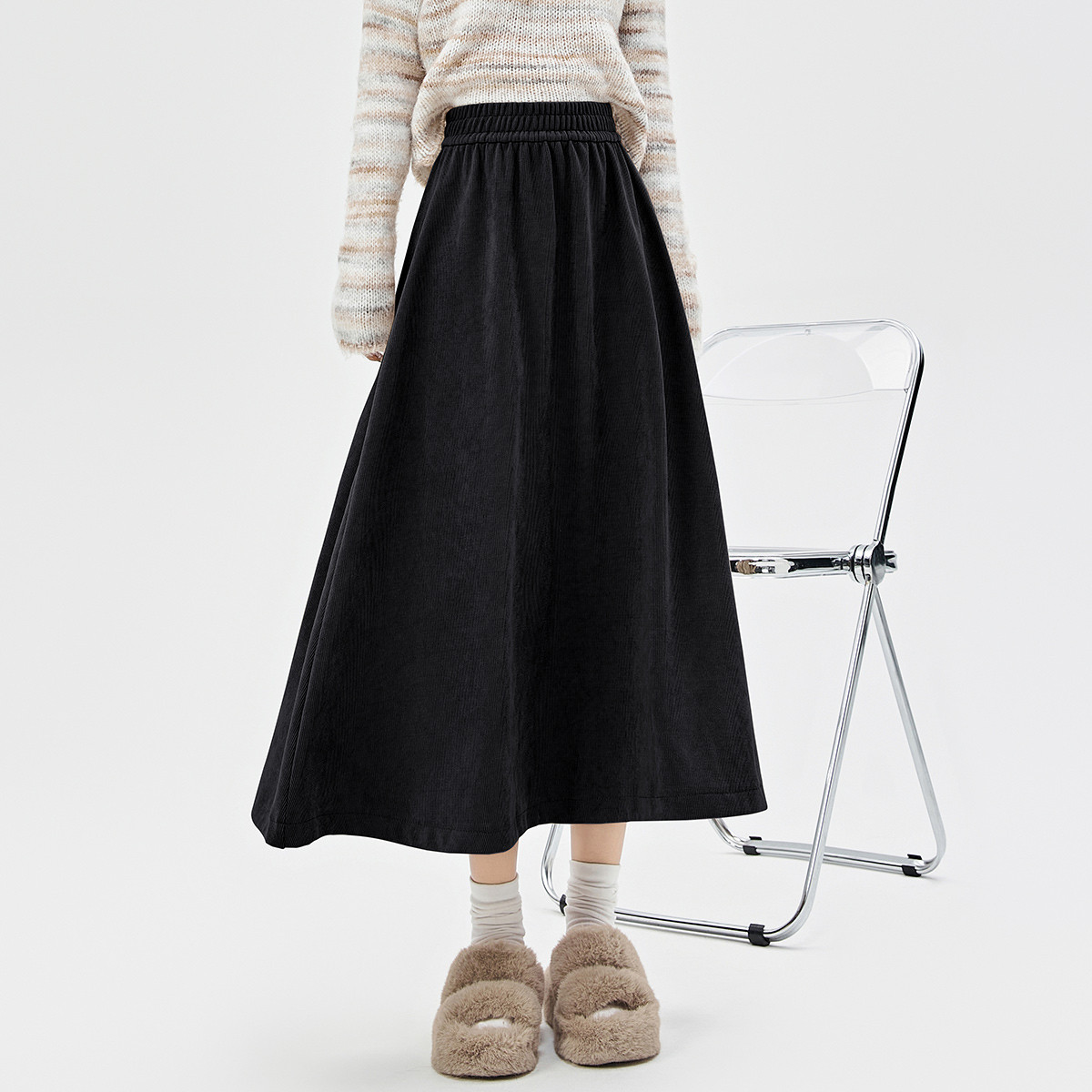 onemore中长款文艺复古A字伞裙