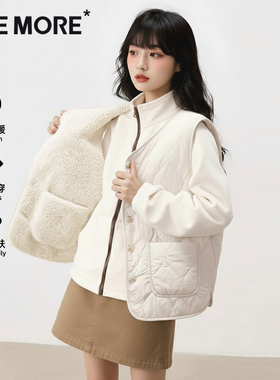 one more白色马甲女款2025新款冬两面穿外搭坎肩加绒保暖毛背心X