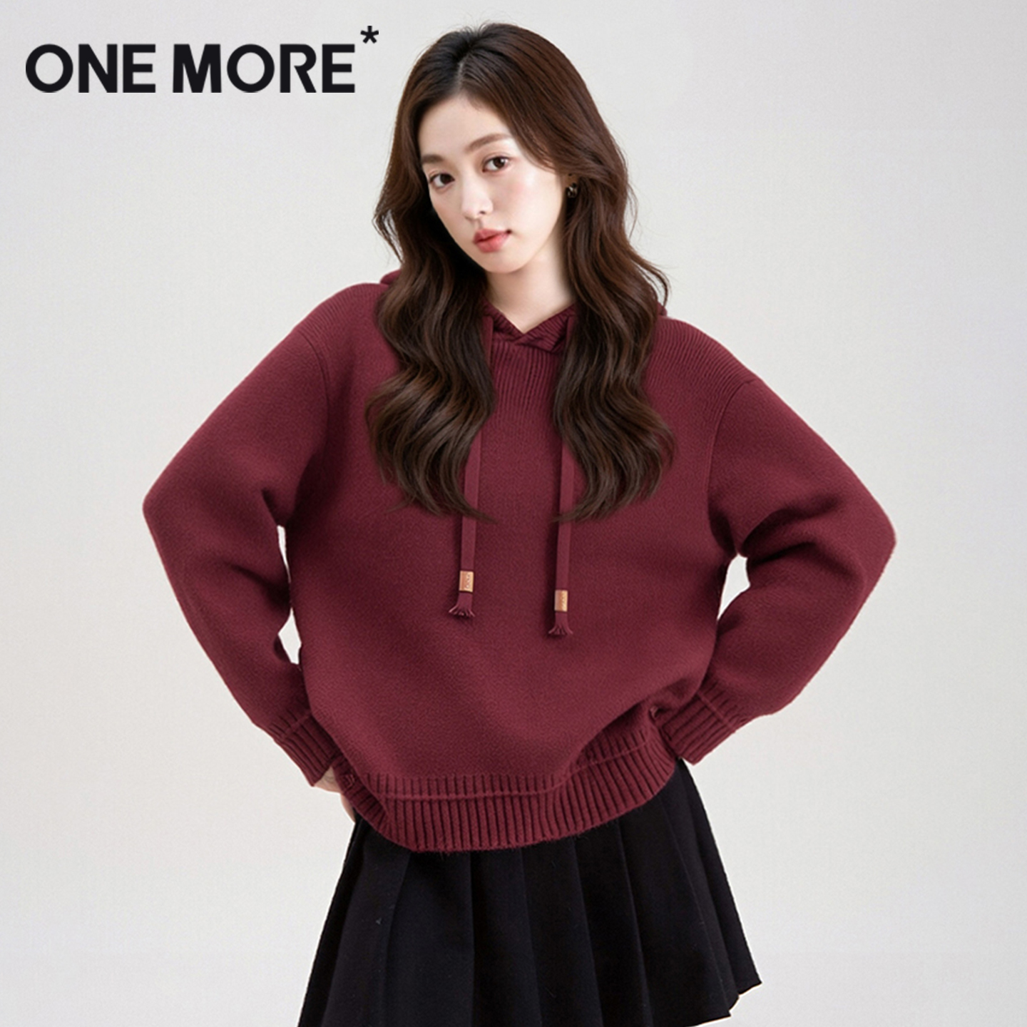 onemore红色毛衣针织衫