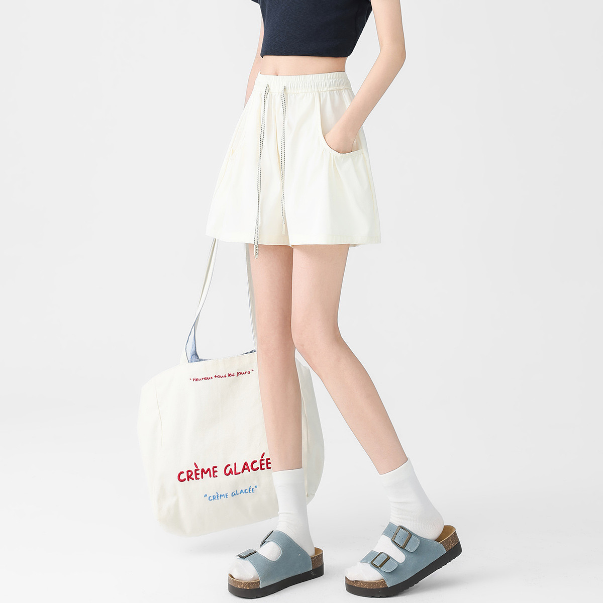 one more休闲裤女2025新款夏季薄款百搭高腰显瘦宽松显瘦运动短裤