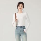 one 内搭打底上衣 T恤女2025冬新款 more休闲简约圆领螺纹修身 长袖