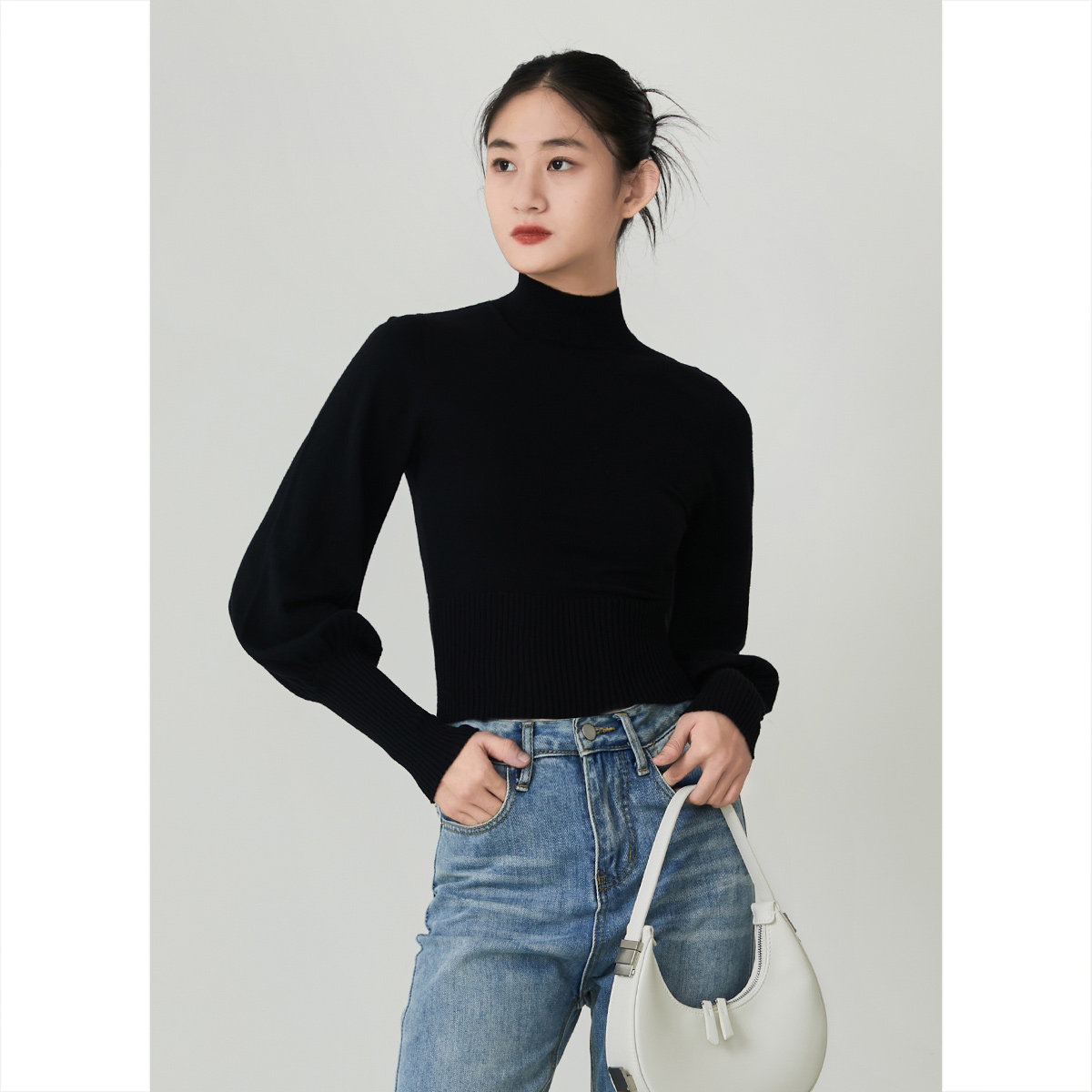 one more高级感长袖毛衣天丝针织衫女2025秋冬法式灯笼袖打底衫,女装/女士精品,T恤,淘宝优惠券,粉丝福利购,淘宝优惠卷