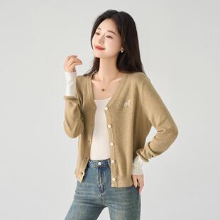 one more拼色针织衫女2025秋季新款短款气质百搭羊毛开衫长袖上衣