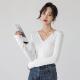 one t恤打底衣 设计感上衣白色长袖 more内搭V领打底衫 女2025秋新款