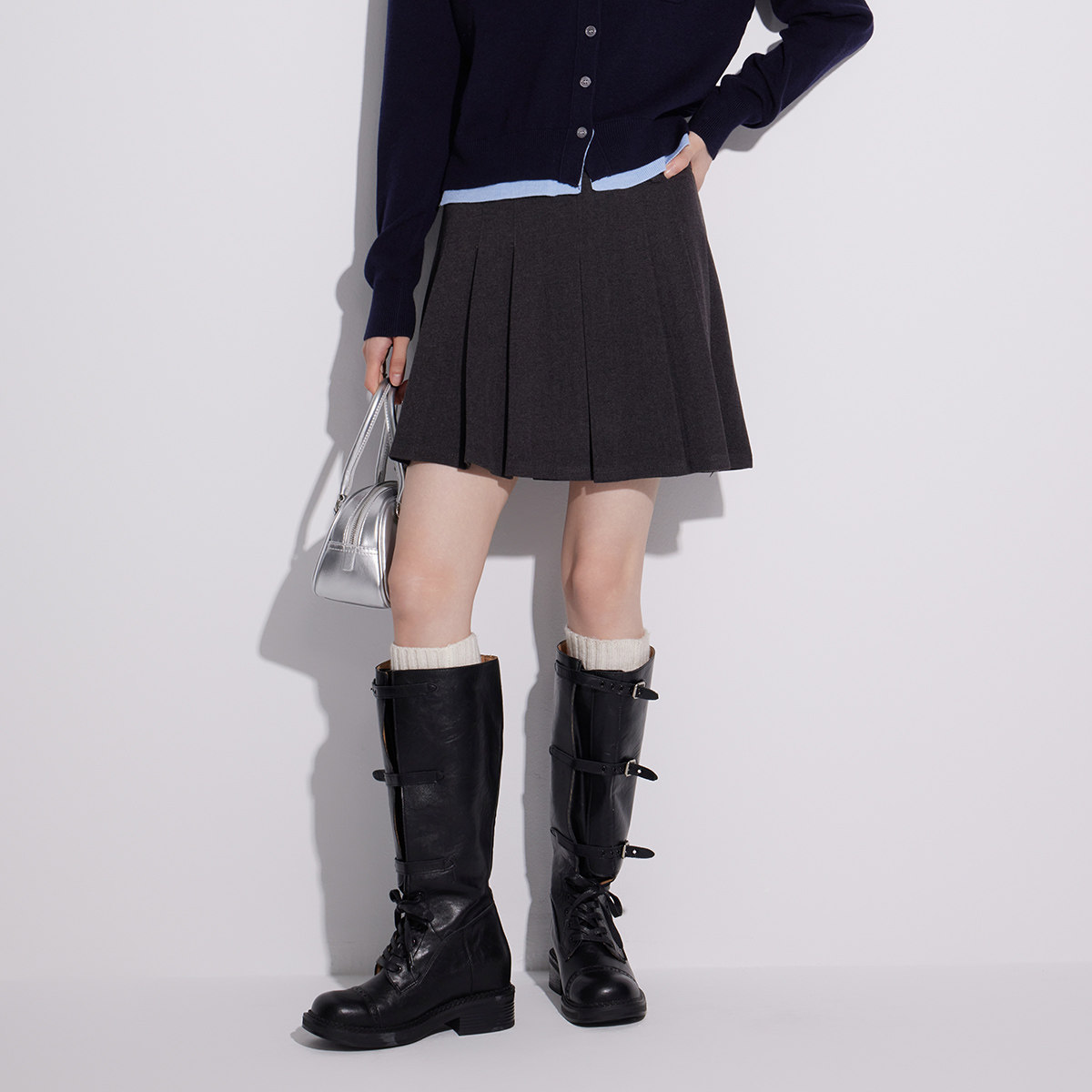 小个子百褶裙女高腰a字半身裙2026春秋高级感半截裙显瘦短裙