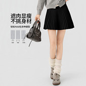 one more纯色高腰百褶裙女显瘦百搭A字短裙韩版 气质学院风半身裙