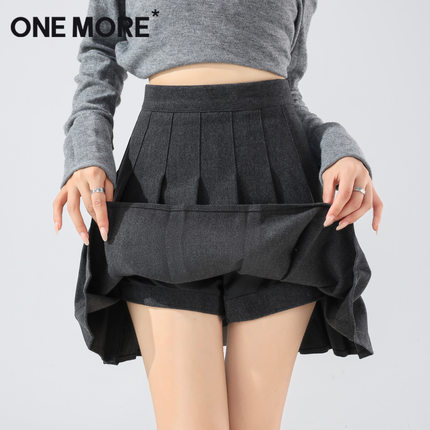 one more深灰色半身裙女2025新款高腰百褶短裙巨好看的早秋穿搭X