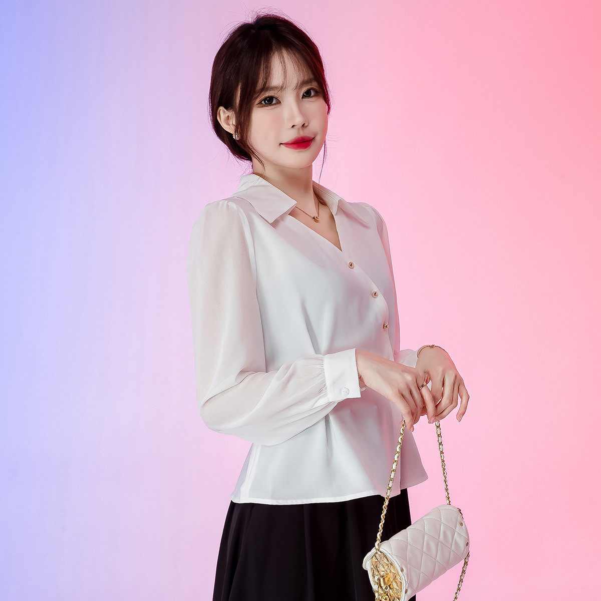 one more薄款衬衫女长袖短款2025新款雪纺衬衣设计感小众