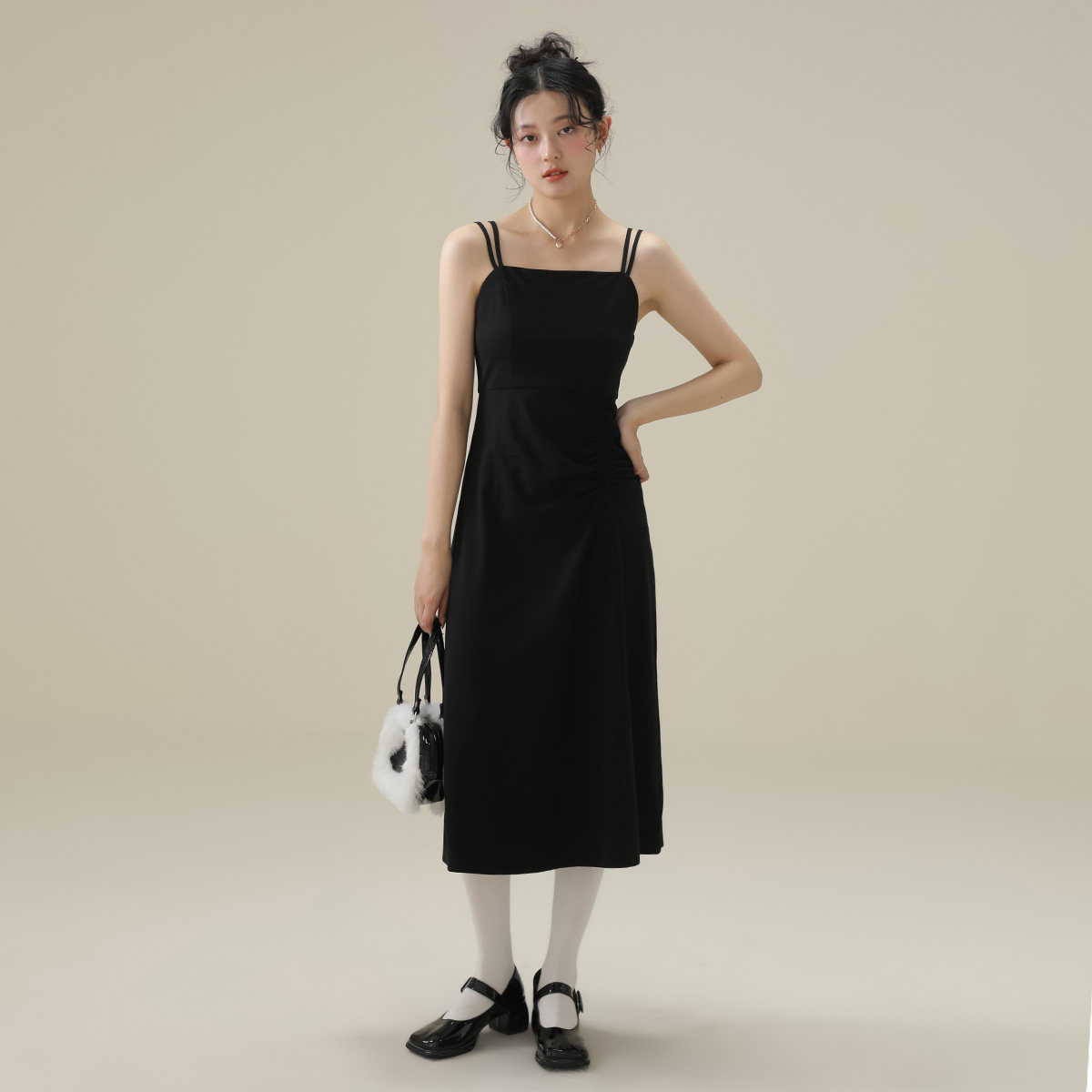 one more小黑裙吊带裙连衣裙女赫本长裙显瘦法式气质高级感礼