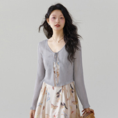 外搭罩衫 one 女2025夏季 新款 more法式 木耳边系带披肩外搭针织开衫