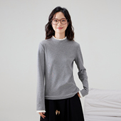 more时尚 秋冬撞色假两件长袖 女中长款 one 圆领打底衫 显瘦内搭上衣