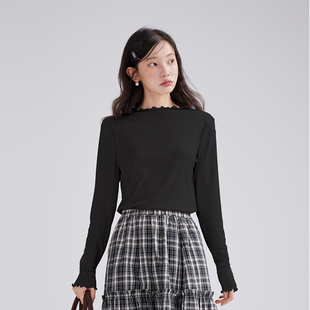 显瘦内搭 半高领打底上衣女2025秋冬木耳边长袖 one more高级感长袖