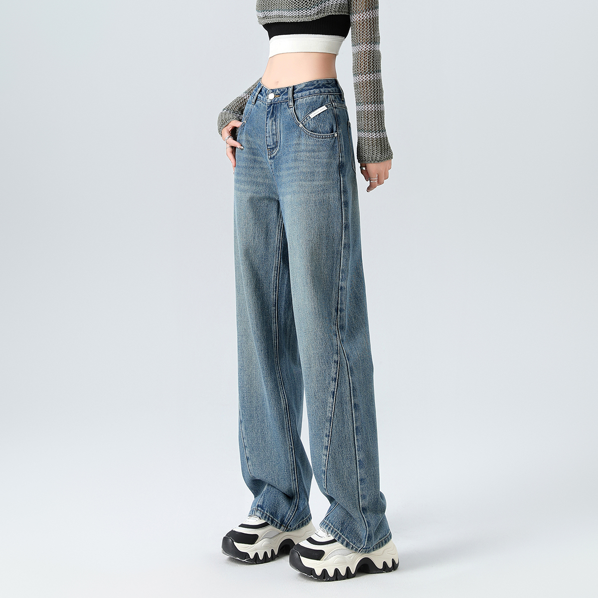 宽松高腰阔腿裤onemore