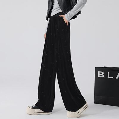 高腰垂感休闲烫花蝴蝶拖地裤